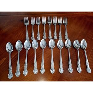 18 Pc Silverware Set 10 Teaspoons 8 Forks Nasco Stainless Elizabethan II Floral